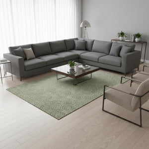 HomeRoots 10' Washable Green and Ivory Geometric Area Rug with UV Protection for High-Traffic Living Spaces 673633