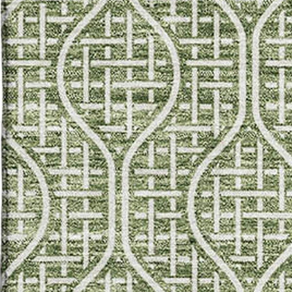 HomeRoots 10' Washable Green and Ivory Geometric Area Rug with UV Protection for High-Traffic Living Spaces 673633
