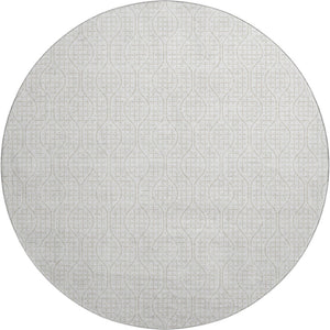 HomeRoots 8' Ivory and Beige Geometric Round Rug - Washable, UV-Protected, Perfect for High-Traffic Areas! 673636