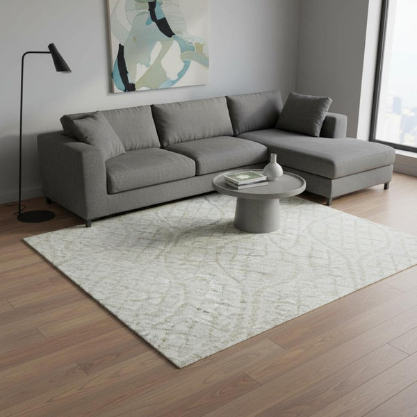 HomeRoots 9' X 12' Ivory and Beige Geometric Area Rug – Washable, Stain-Resistant, UV-Protected for Modern Homes 673638