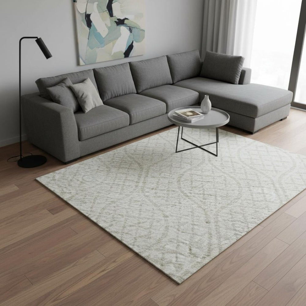 HomeRoots 10' x 14' Ivory and Beige Geometric Area Rug – Washable, UV-Protected, Perfect for Kids & Pets! 673639