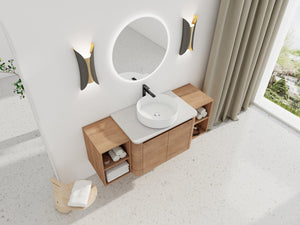 English Elm 54'' Elegant Wall-Mounted Bathroom Vanity With Ceramic Vessel Sink, Soft-Close Doors & Storage Shelves W999S00414