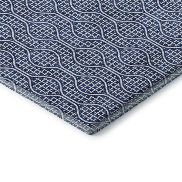 HomeRoots 5' X 8' Navy Blue & Ivory Geometric Area Rug - Durable, Washable, UV-Protected for Modern Spaces 673641
