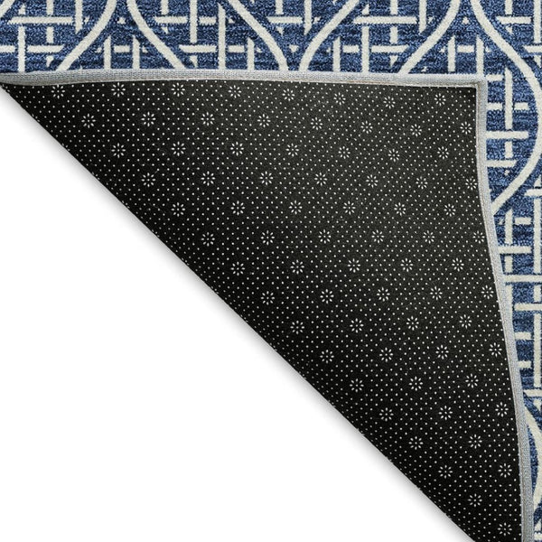 HomeRoots 5' X 8' Navy Blue & Ivory Geometric Area Rug - Durable, Washable, UV-Protected for Modern Spaces 673641