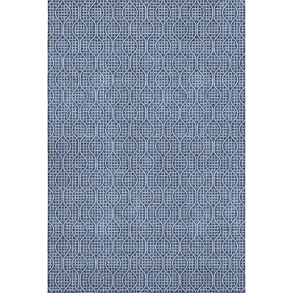 HomeRoots 8' X 10' Navy Blue & Ivory Geometric Area Rug - Washable, UV Protected, Perfect for High-Traffic Spaces 673643