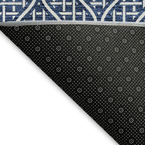 HomeRoots 8' X 10' Navy Blue & Ivory Geometric Area Rug - Washable, UV Protected, Perfect for High-Traffic Spaces 673643