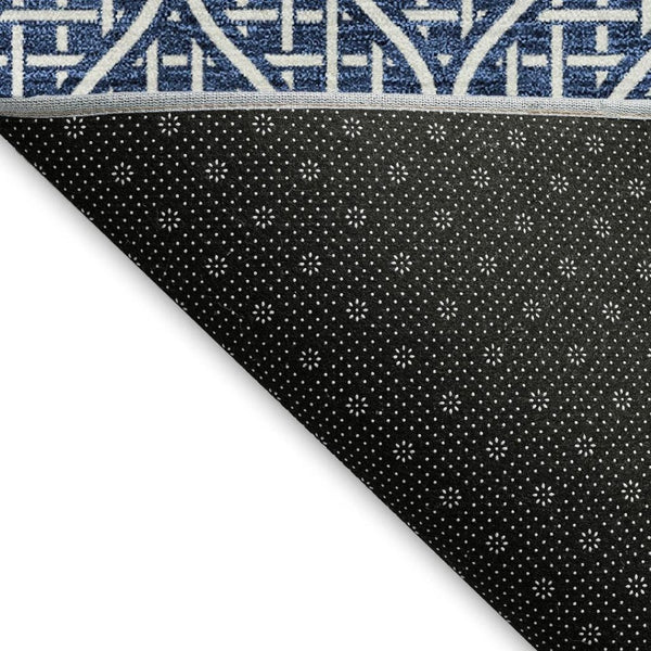 HomeRoots 8' X 10' Navy Blue & Ivory Geometric Area Rug - Washable, UV Protected, Perfect for High-Traffic Spaces 673643