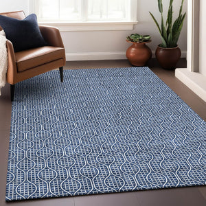 HomeRoots 9' X 12' Navy Blue Geometric Area Rug – Washable, UV-Protected, Durable Design for Modern Spaces 673644
