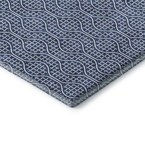 HomeRoots 9' X 12' Navy Blue Geometric Area Rug – Washable, UV-Protected, Durable Design for Modern Spaces 673644