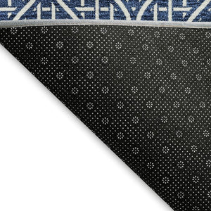 HomeRoots 9' X 12' Navy Blue Geometric Area Rug – Washable, UV-Protected, Durable Design for Modern Spaces 673644
