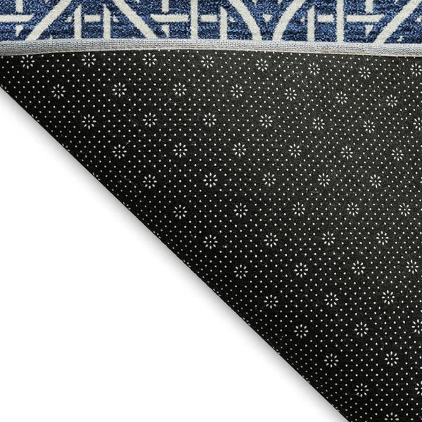 HomeRoots 9' X 12' Navy Blue Geometric Area Rug – Washable, UV-Protected, Durable Design for Modern Spaces 673644