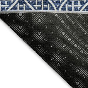 HomeRoots 10' Navy Blue and Ivory Geometric Area Rug - Washable, UV-Protected, Durable Design for Homes 673645