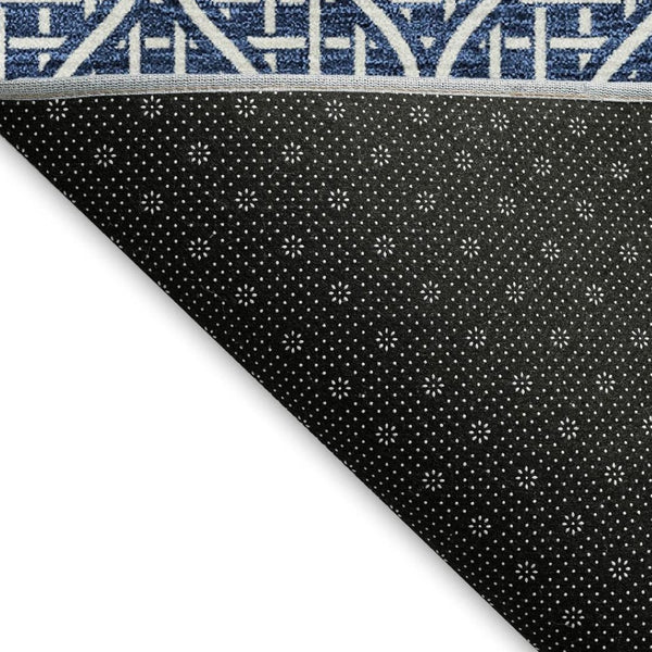 HomeRoots 10' Navy Blue and Ivory Geometric Area Rug - Washable, UV-Protected, Durable Design for Homes 673645