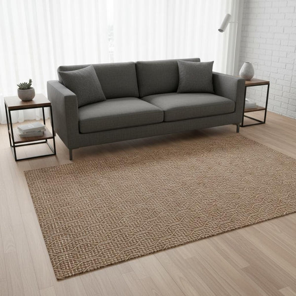 HomeRoots 5' X 8' Modern Geometric Rust and Ivory Area Rug – Washable, UV Protected, Perfect for Pets & Kids 673647