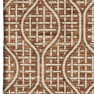HomeRoots 5' X 8' Modern Geometric Rust and Ivory Area Rug – Washable, UV Protected, Perfect for Pets & Kids 673647