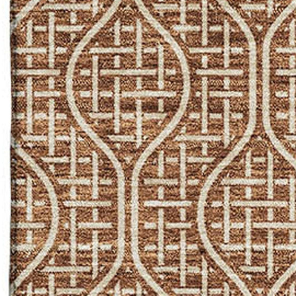 HomeRoots 5' X 8' Modern Geometric Rust and Ivory Area Rug – Washable, UV Protected, Perfect for Pets & Kids 673647