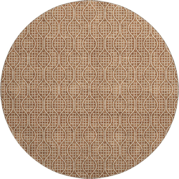 HomeRoots 8' Modern Rust and Ivory Geometric Round Rug – Washable, UV Protected, Stain Resistant, Durable Design 673648