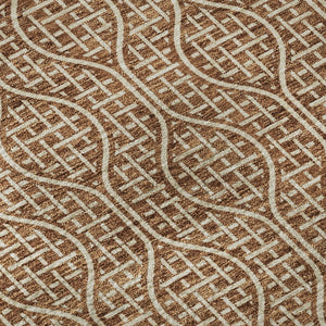 HomeRoots 8' Modern Rust and Ivory Geometric Round Rug – Washable, UV Protected, Stain Resistant, Durable Design 673648