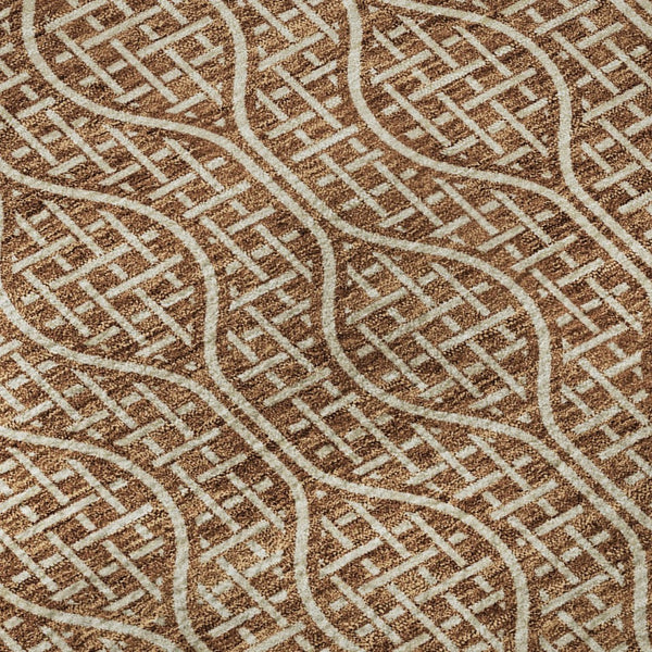 HomeRoots 8' Modern Rust and Ivory Geometric Round Rug – Washable, UV Protected, Stain Resistant, Durable Design 673648