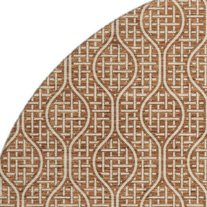 HomeRoots 8' Modern Rust and Ivory Geometric Round Rug – Washable, UV Protected, Stain Resistant, Durable Design 673648