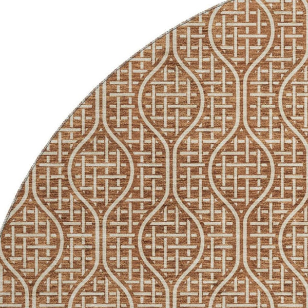 HomeRoots 8' Modern Rust and Ivory Geometric Round Rug – Washable, UV Protected, Stain Resistant, Durable Design 673648
