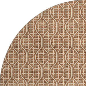 HomeRoots 8' Modern Rust and Ivory Geometric Round Rug – Washable, UV Protected, Stain Resistant, Durable Design 673648