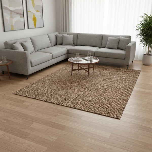 HomeRoots 8' X 10' Stylish Rust and Ivory Geometric Washable Area Rug with UV Protection for Durable Elegance 673649