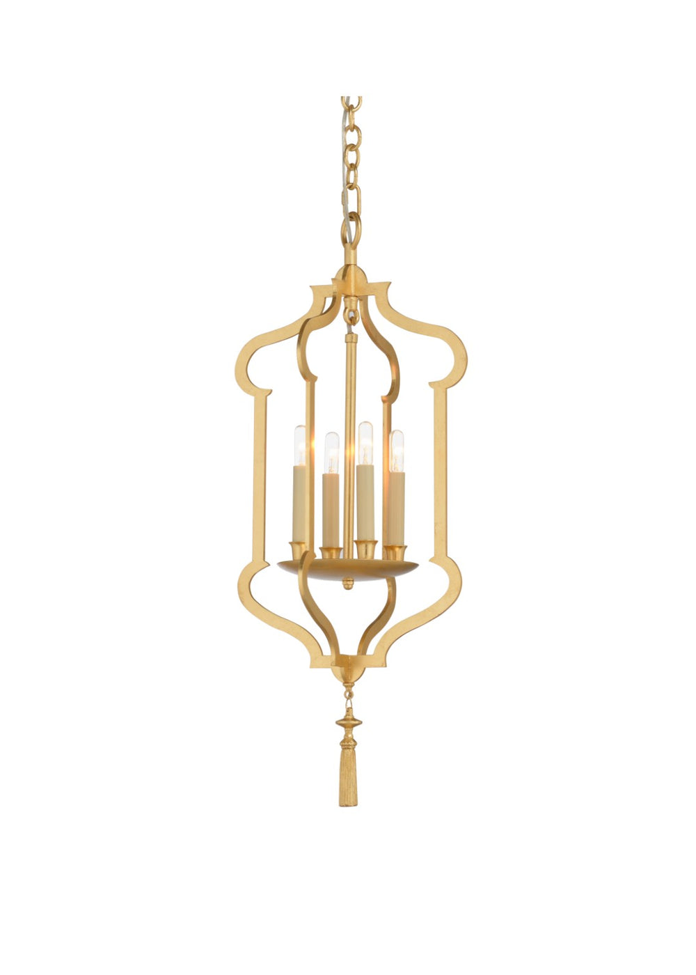 Wildwood Odalisque Gold Leaf Lantern Pendant With Quatrefoil Design, Tassel Accent & 4-Light Ambient Glow 67365