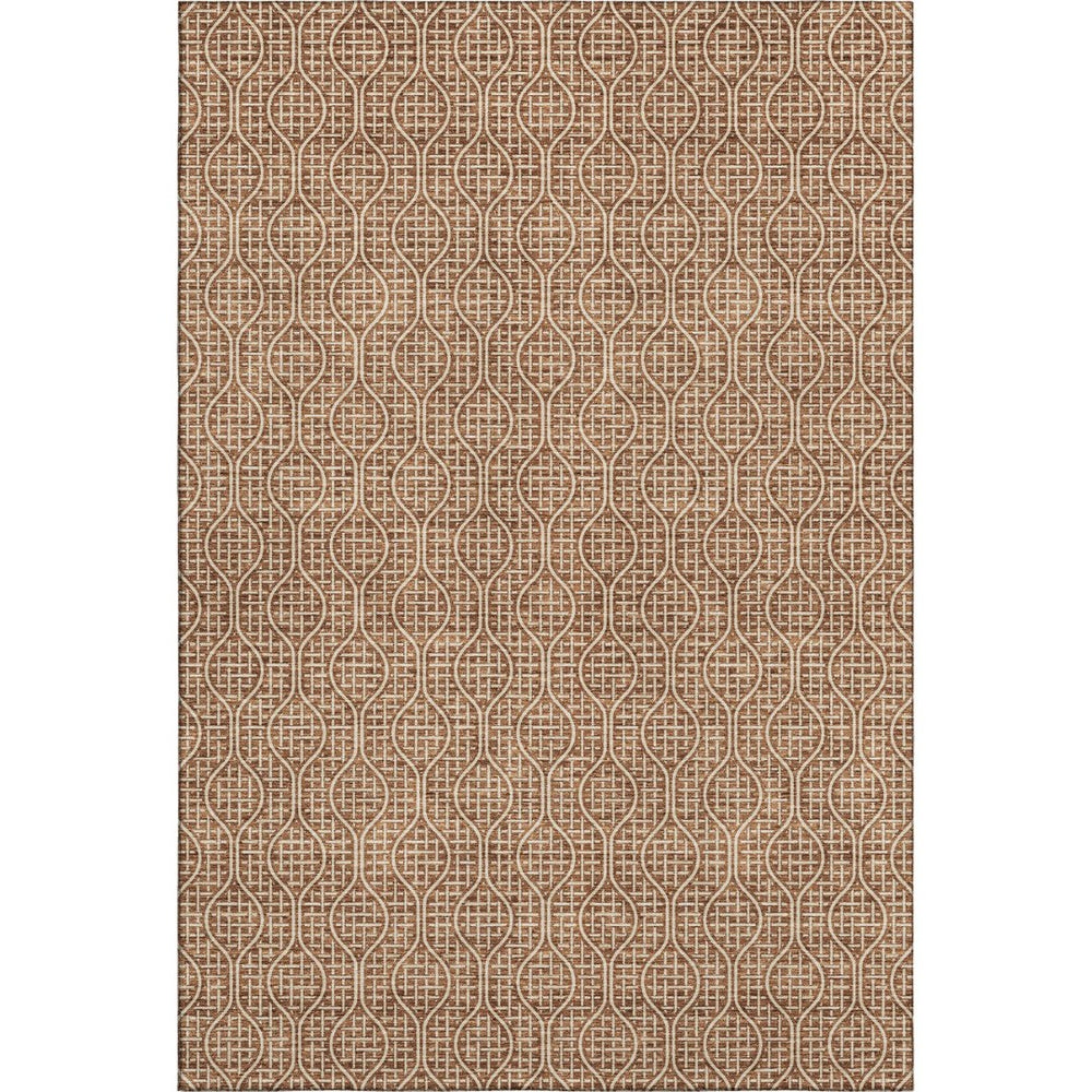 HomeRoots 9' X 12' Geometric Washable Area Rug in Rust & Ivory - Durable, UV-Protected, Stylish & Easy Care! 673650