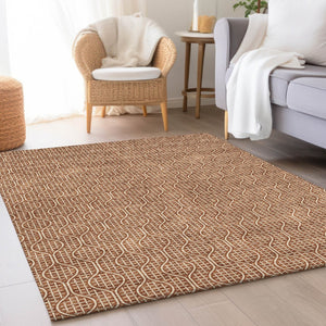 HomeRoots 10' X 14' Geometric Area Rug in Rust and Ivory - UV Protected, Washable, Stylish & Durable Design 673651
