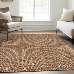 HomeRoots 10' X 14' Geometric Area Rug in Rust and Ivory - UV Protected, Washable, Stylish & Durable Design 673651