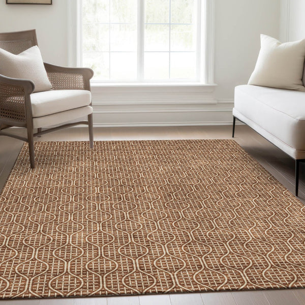 HomeRoots 10' X 14' Geometric Area Rug in Rust and Ivory - UV Protected, Washable, Stylish & Durable Design 673651