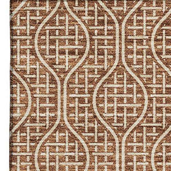 HomeRoots 10' X 14' Geometric Area Rug in Rust and Ivory - UV Protected, Washable, Stylish & Durable Design 673651