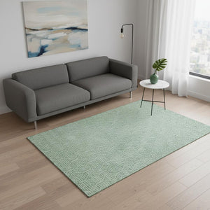 HomeRoots 5' X 8' Sage And Ivory Geometric Area Rug - Washable, UV-Protected, Modern Design for Busy Homes 673653
