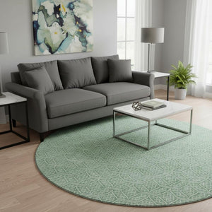 HomeRoots 8' Sage and Ivory Round Rug - Stylish Geometric Design with UV Protection and Washable Convenience 673654
