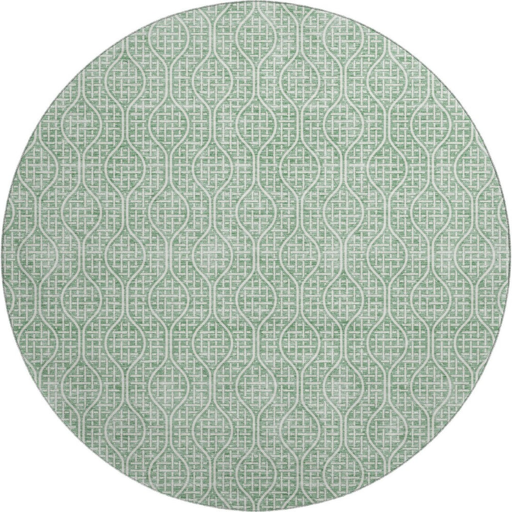 HomeRoots 8' Sage and Ivory Round Rug - Stylish Geometric Design with UV Protection and Washable Convenience 673654