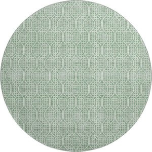 HomeRoots 8' Sage and Ivory Round Rug - Stylish Geometric Design with UV Protection and Washable Convenience 673654