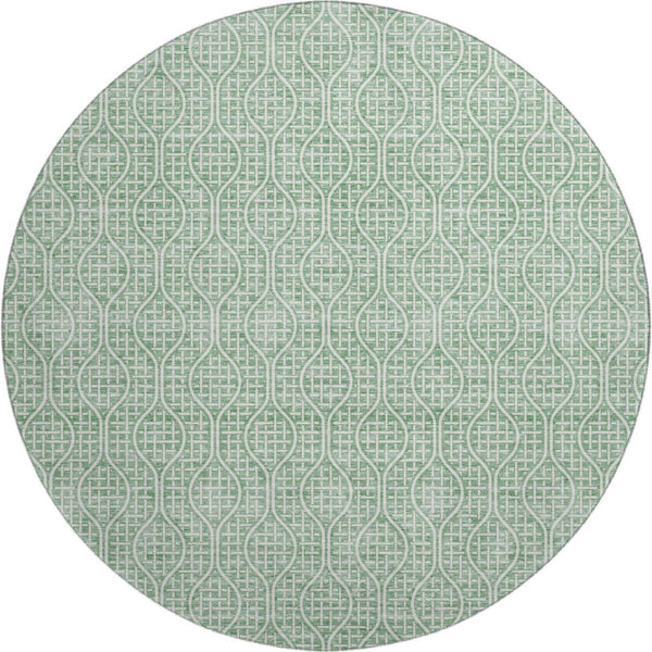 HomeRoots 8' Sage and Ivory Round Rug - Stylish Geometric Design with UV Protection and Washable Convenience 673654