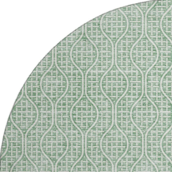 HomeRoots 8' Sage and Ivory Round Rug - Stylish Geometric Design with UV Protection and Washable Convenience 673654