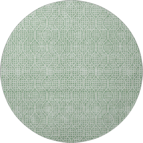 HomeRoots 8' Sage and Ivory Round Rug - Stylish Geometric Design with UV Protection and Washable Convenience 673654