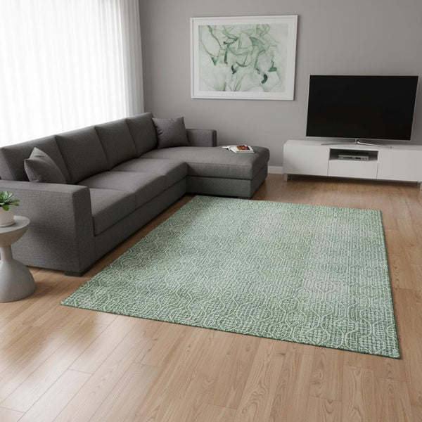 HomeRoots 8' X 10' Stylish Sage & Ivory Geometric Washable Area Rug with UV Protection for High-Traffic Spaces 673655
