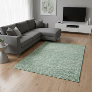 HomeRoots 9' X 12' Stylish Sage and Ivory Geometric Area Rug - Washable, UV Protected, Pet-Friendly Design 673656