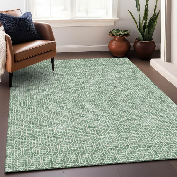 HomeRoots 10' X 14' Sage and Ivory Geometric Area Rug - Washable, UV Protected, Perfect for High-Traffic Spaces 673657
