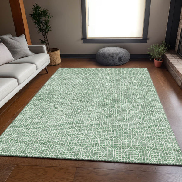 HomeRoots 10' X 14' Sage and Ivory Geometric Area Rug - Washable, UV Protected, Perfect for High-Traffic Spaces 673657
