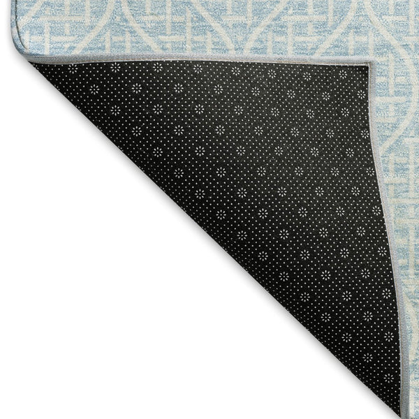 HomeRoots 5' X 8' Sky Blue Geometric Area Rug – Washable, UV-Protected, Stylish & Durable for Homes with Kids & Pets 673659