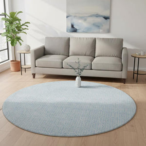HomeRoots 8' Sky Blue Geometric Round Rug - Washable, UV Protected, Ideal for High-Traffic & Kid-Friendly Homes 673660
