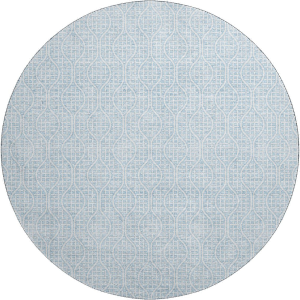 HomeRoots 8' Sky Blue Geometric Round Rug - Washable, UV Protected, Ideal for High-Traffic & Kid-Friendly Homes 673660
