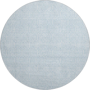 HomeRoots 8' Sky Blue Geometric Round Rug - Washable, UV Protected, Ideal for High-Traffic & Kid-Friendly Homes 673660