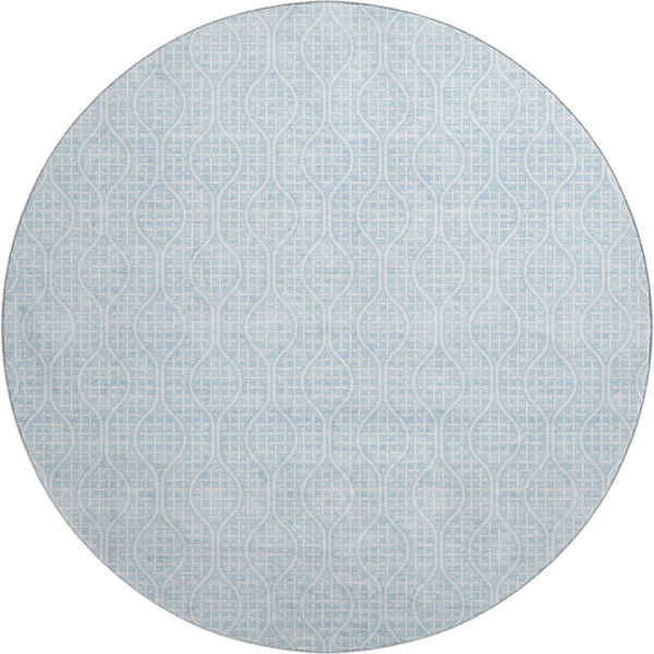 HomeRoots 8' Sky Blue Geometric Round Rug - Washable, UV Protected, Ideal for High-Traffic & Kid-Friendly Homes 673660