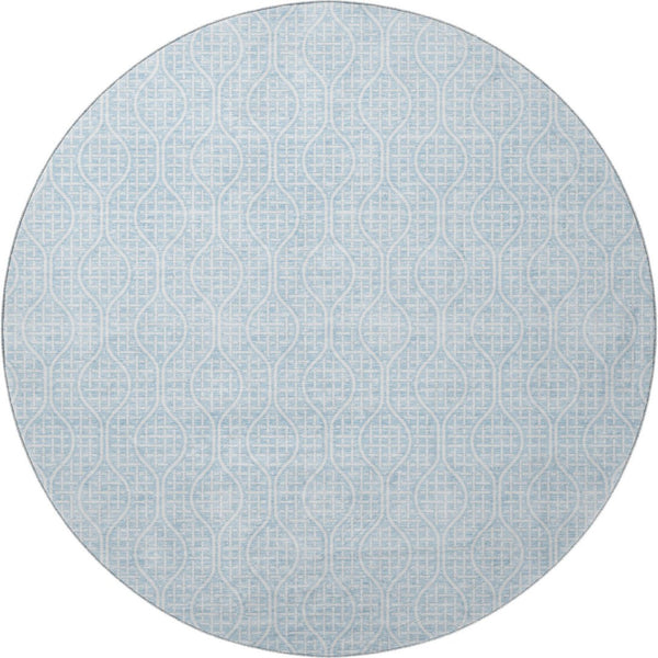 HomeRoots 8' Sky Blue Geometric Round Rug - Washable, UV Protected, Ideal for High-Traffic & Kid-Friendly Homes 673660